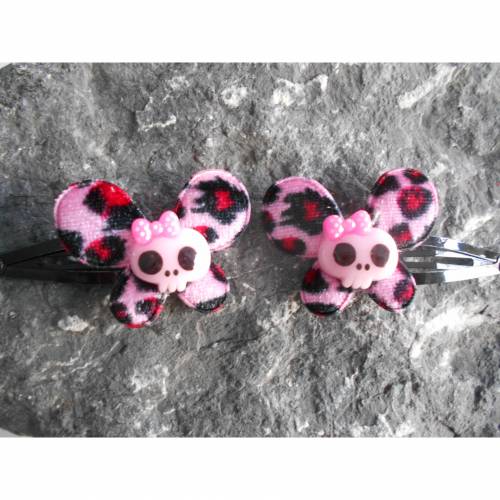 Paar  Schmetterlinge  Haarspange Skull Stoff  Totenkopf leo fellig