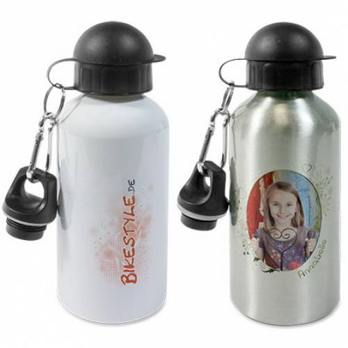 Alu - Trinkflasche in 3 Größen, 400 - 500 - 600ml. in Silber oder  Weiß, ø 66mm.