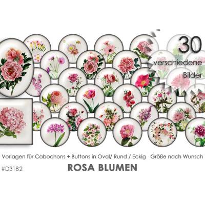 ROSA BLUMEN 30 Cabochonvorlagen Cabochon Vorlagen digital Download Buttonvorlagen Bilder für Schmuck Cabochons Buttons
