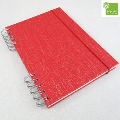 Notizbuch, DIN A5, Recyclingpapier, rot, silber, Rezeptbuch, Spiralbuch, Ringbuch