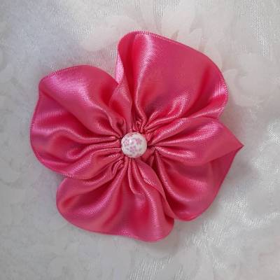 Haarklammer Pink Satin Haarblüte "Mimi" Hochzeit Brautschmuck Abschlussball Taufe 