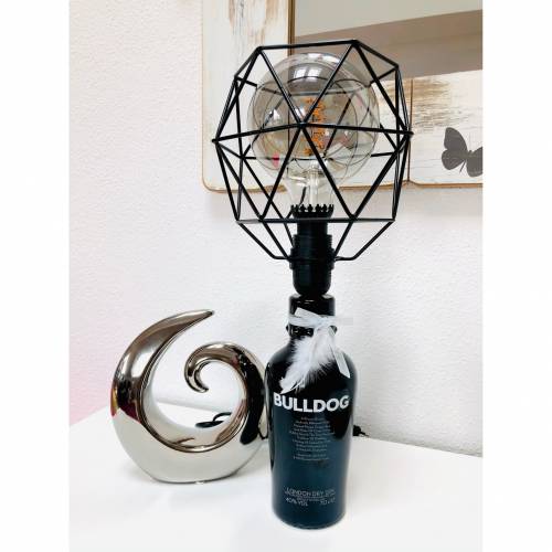 Bulldog Gin Flaschenlampe Vintage Retro mit Käfig-Lampenschirm