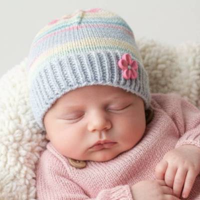 Kuschelige handgestrickte Babymütze aus 100% Wolle für Babys 0-3 Monate. Leicht, weich & liebevoll gefertigt.