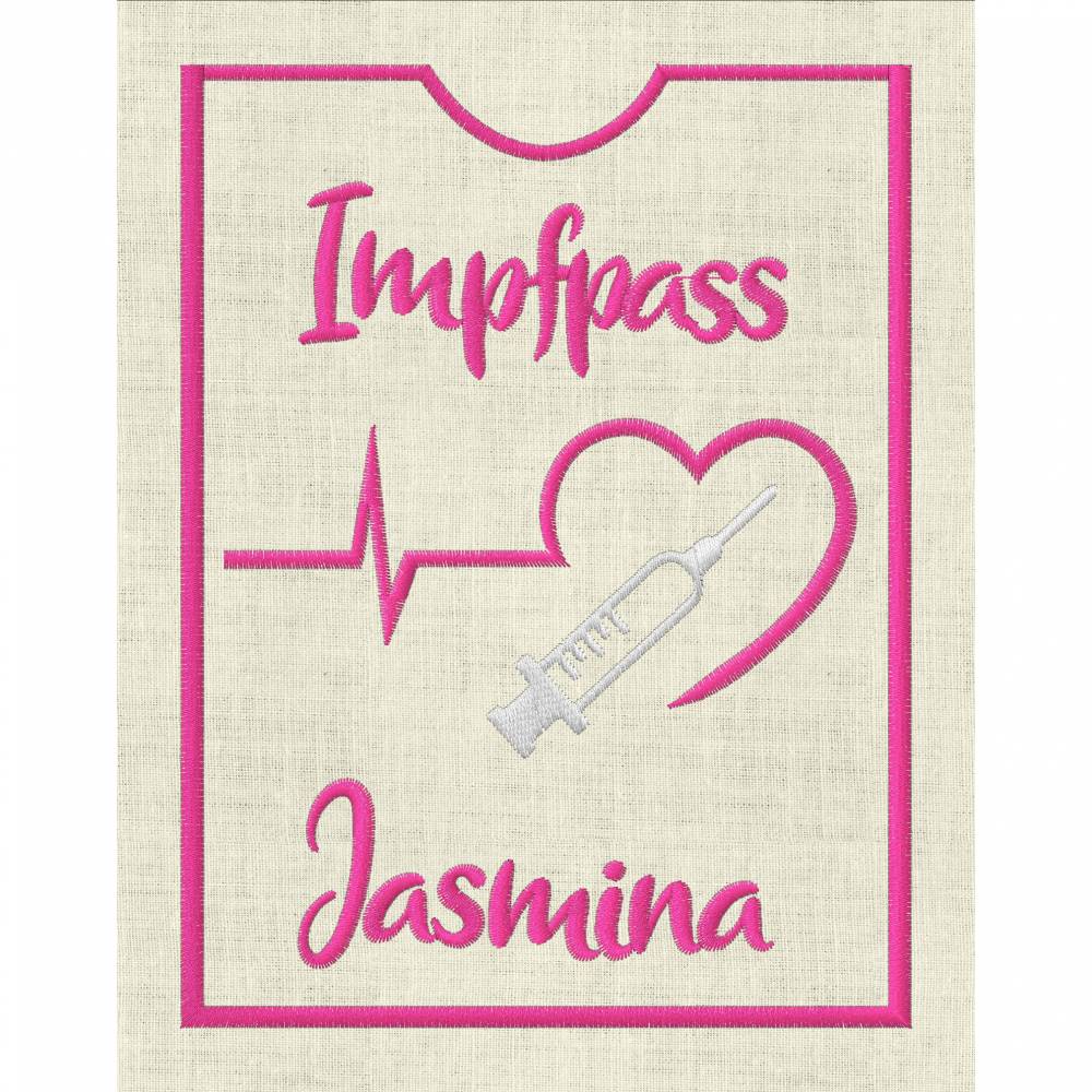 Stickdatei Impfpass In the Hoop Spritze  mit Herz und EKG Arzt  625/4 Maschinenstickerei Bild 1