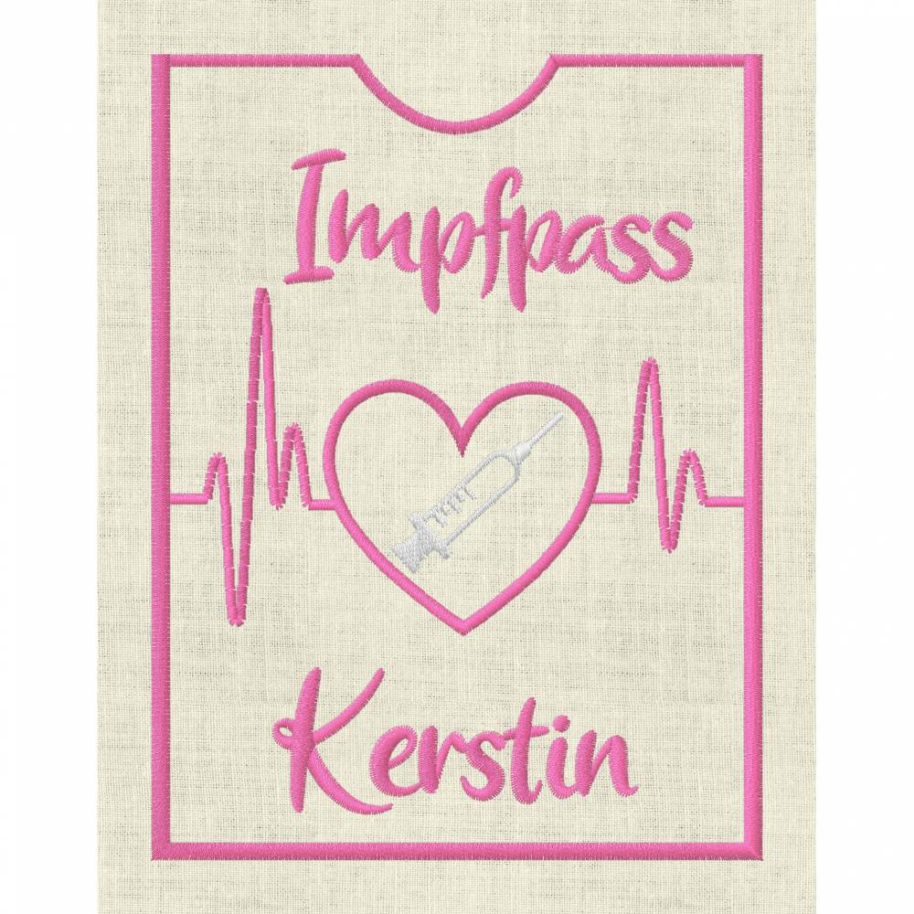 Stickdatei Impfpass In the Hoop Spritze  mit Herz und EKG Arzt  625/h Maschinenstickerei Bild 1
