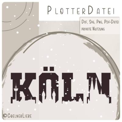 Plotterdatei Kölner Skyline – Schatten-Design mit allen Wahrzeichen der Stadt