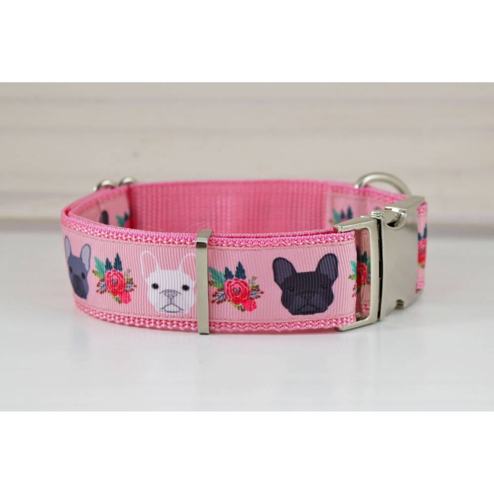 Hundehalsband oder Hundegeschirr mit franzsischer Bulldogge, rosa, schwarz  und wei, Hunde, Hundeleine
