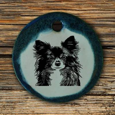 Witziger Keramik Anhänger Spitz. Hundezeichnung Langhaar Hund Schmuck, Kette, Kettenanhänger Geschenk Hundebesitzer