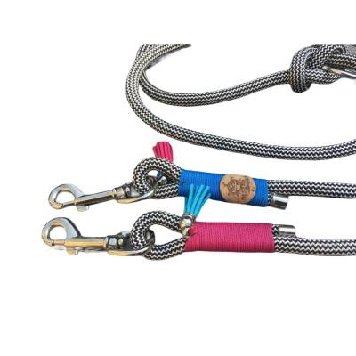 Hundeleine verstellbar, schwarz, weiß, blau, pink, Marke AlsterStruppi