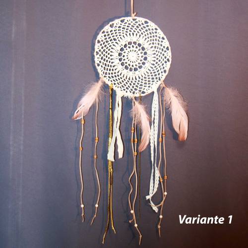 Traumfänger Boho mit Häkelarbeit Dreamcatcher apricot-beige bzw. beige 