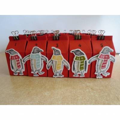 Adventskalender Pinguin SONDERANGEBOT Weihnachtskalender kleine Milchschachteln Junge Mädchen zum Befüllen 