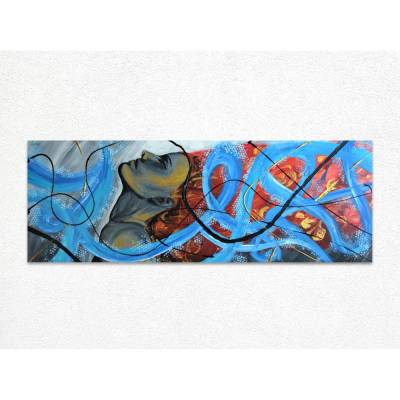Abstraktes Porträt in Graffiti-Stil Welle | Original Acrylgemälde in kräftigen Farben | rot blau gold | Wandbild Unikat