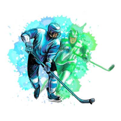 191 Wandtattoo Eishockey Spieler grün blau - in 4 versch. Größen Sticker Aufkleber Teenager