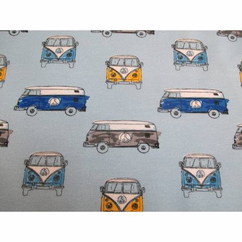 French Terry Baumwolljersey Transporter Bus  hellblau (1m/17,-€) 