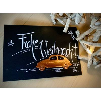 XXL -WEIHNACHTSKARTE - Auto aus  Kuperfolie gestanzt, handgeschrieben, Klappkarte mit Umschlag