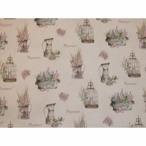 12,60 EUR/m Stoff Baumwolle Patricia Meyer - Provence Lavendel auf weiß, Landhausstil