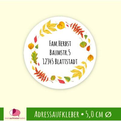 15 Adressaufkleber | Herbstblätter - rund 5 cm Ø
