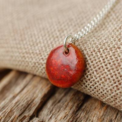 Echte Silberkette mit roten Keramik-Anhänger - Keramikschmuck für sie - Geschenk zum Valentinstag
