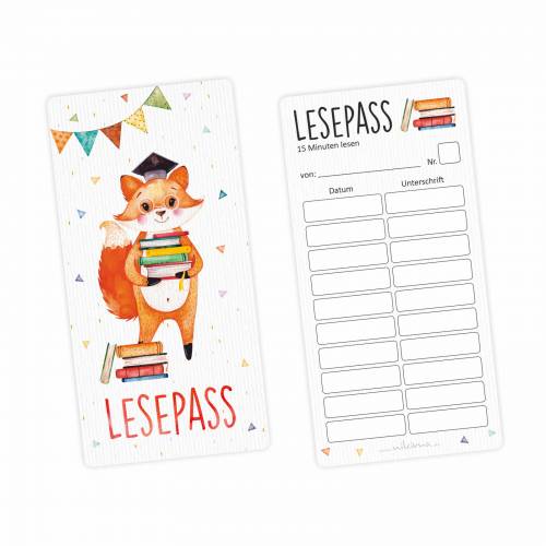 Lesepass Schlaufuchs Lesezeichen zum lesen üben Grundschule