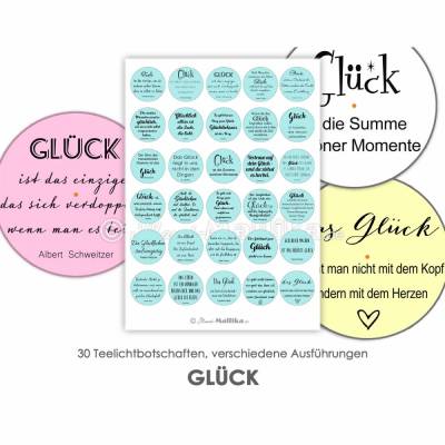GLÜCK Teelicht - Botschaften Teelicht Vorlagen Bilder für Teelichter digitale Datei zum Selbstausdrucken 