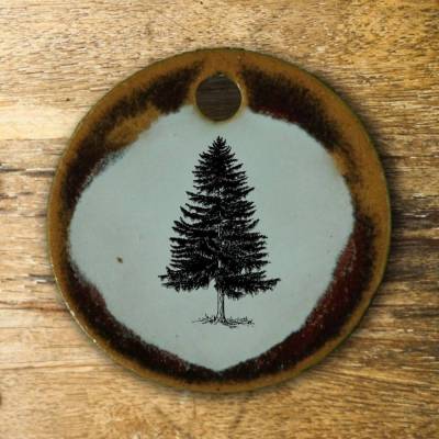 Orgineller Keramik Anhänger Natur; Tanne, Förster, Bäume, Schmuck, Halskette Geschenk Herren Damen Amulett, Talisman