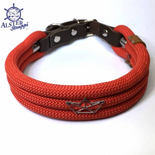 Hundehalsband verstellbar rot, upcycling aus einmal gebrauchtem, gereinigtem Kletterseil