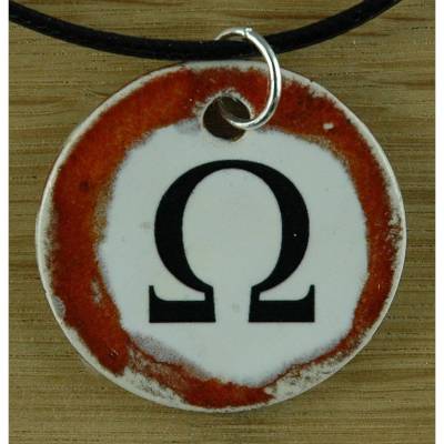 Orgineller Keramik Anhänger Omega; Mathe, Lehrer, Schule Studium, Geschenk, Kette, Schmuck, Herren, Kinder, Damen, Mädch