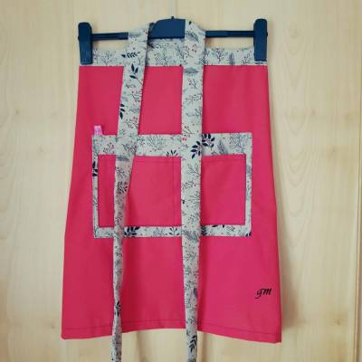 Stoffschürze Rot – Bistroschürze mit Drei Taschen, Halbschürze S-XXL, Unikat, Handgemacht