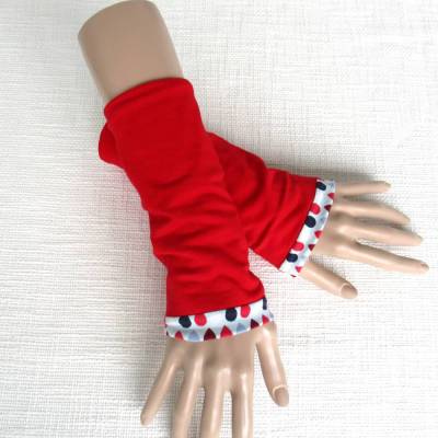 Armstulpen zum Wenden aus Jersey in rot mit grau