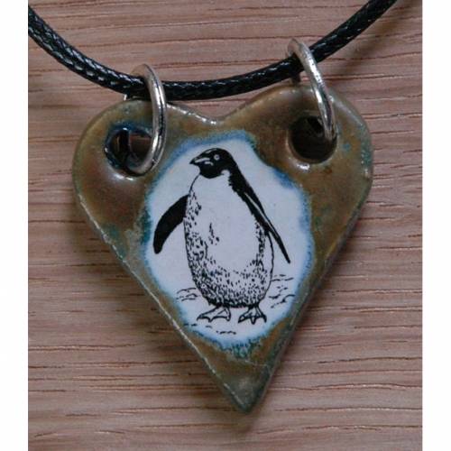 Orgineller Keramik Anhänger Pinguin. Vogel Herz Geschenk Halskette  Schmuck Amulett verstellbare Kette Talisman Souvenir