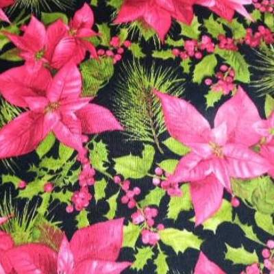 Patchworkstoff wunderschöne pinkfarbene Christrose auf schwarzem Hintergrund Maywood Studio 