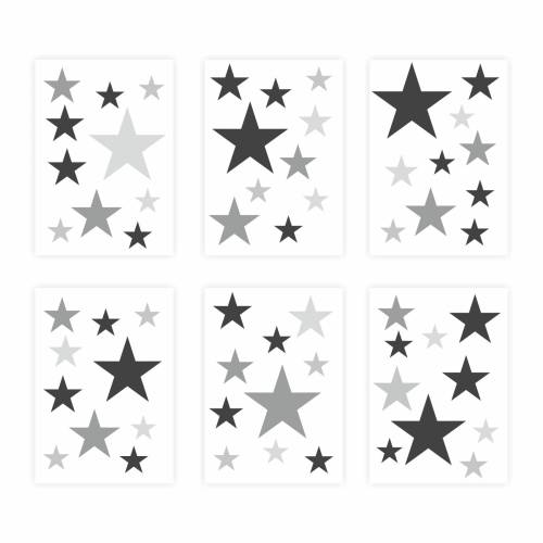 129 Wandtattoo Sterne-Set weiß grau 60 Stück