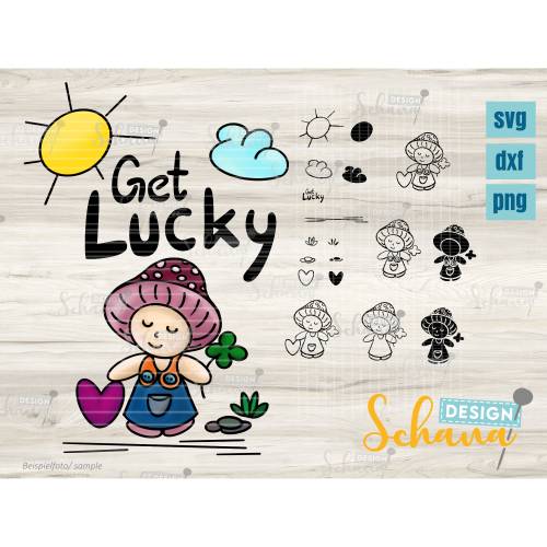 Herbstliche Datei Glückspilz Plotterdatei svg und Digistamp png für Karten und Bügelbilder