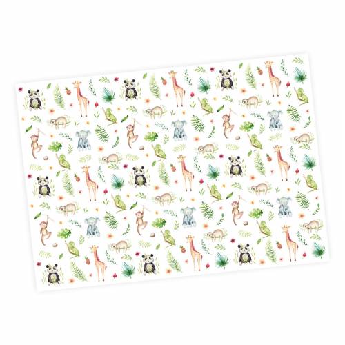 5 Bögen Geschenkpapier Dschungel Tiere bunt - 1,60€/qm - 84,1 x 59,4 cm