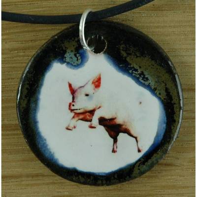 Orgineller Keramik Anhänger Schwein. Tiere Bauernhof Glück Geschenk Halskette  Schmuck Amulett verstellbare Kette Talism