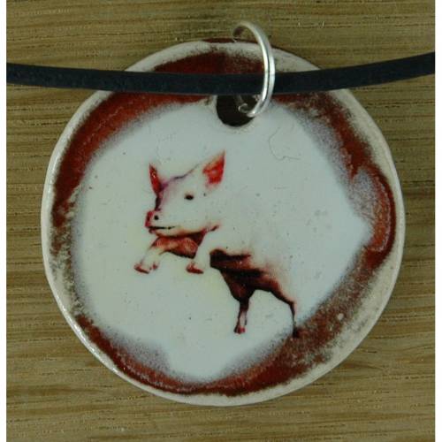 Orgineller Keramik Anhänger Schwein. Tiere Bauernhof Glück Geschenk Halskette  Schmuck Amulett verstellbare Kette Talism