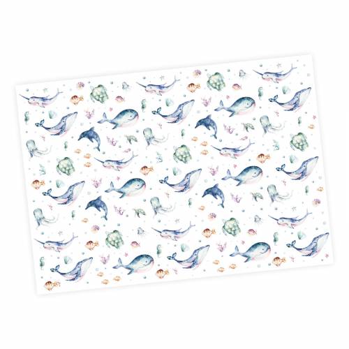 5 Bögen Geschenkpapier Meerestiere bunt Aquarell - 1,60€/qm - 84,1 x 59,4 cm