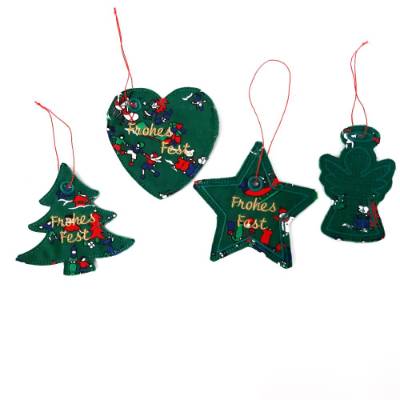Christbaumschmuck 4er Set, Geschenkanhänger bestickt