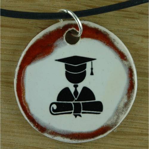 Orgineller Keramik Anhänger Student, Bachelor Diplom Universität Abschluss, Zeugnis Schule Schmuck, Kette Modeschmuck So