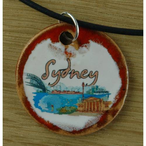 Orgineller Keramik Anhänger Sydney. Australien Souvenir Geschenk Halskette  Schmuck Amulett verstellbare Kette Talisman
