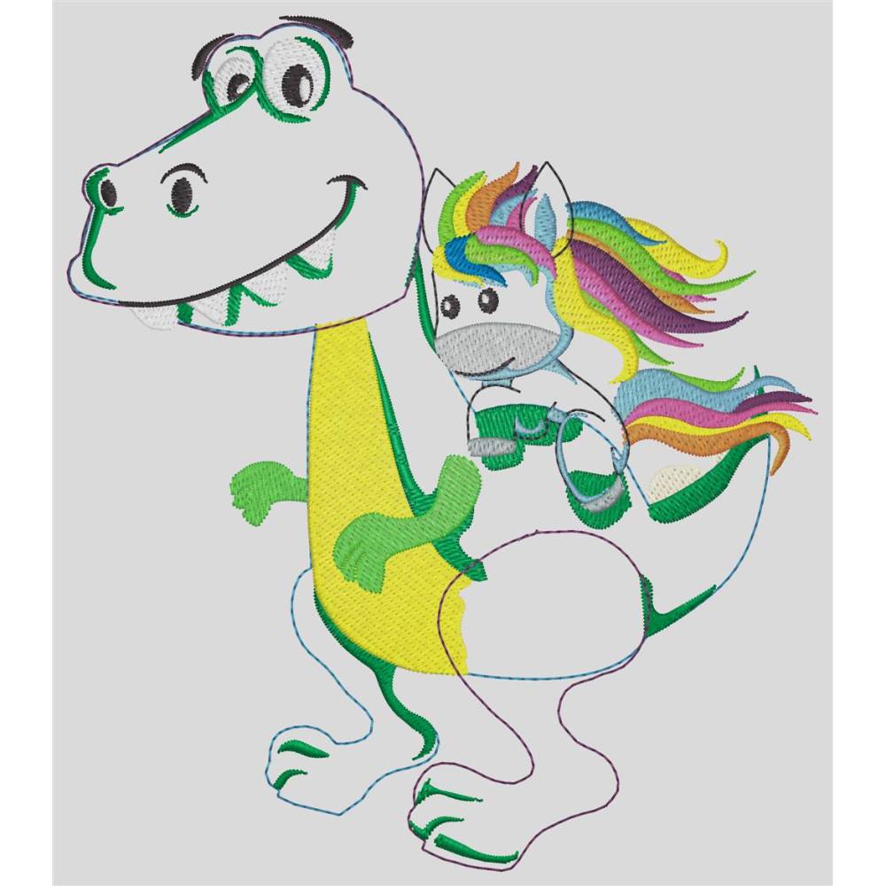 Dino mit Pferd Appli + vollstick Bild 1