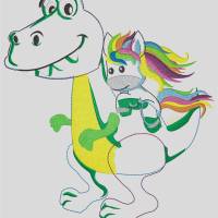 Dino mit Pferd Appli + vollstick