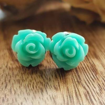 mint grüne Blumen Ohrringe silberfarbe Ohrstecker