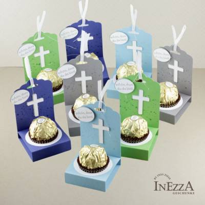 Gastgeschenk zur Taufe Kommunion Konfirmation Hochzeit mit Kreuz Junge blau grün grau weiß