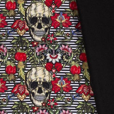 Softshell  mit Fleece -  Abseite, Totenkopf Skulls Streifen Digital Druck schwarz( 1m/18,00€ )