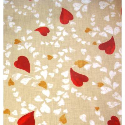 Beschichtete Baumwolle Herzen Beige Rot Gold Weiß – Abwischbarer Stoff 140cm für Taschen & Deko