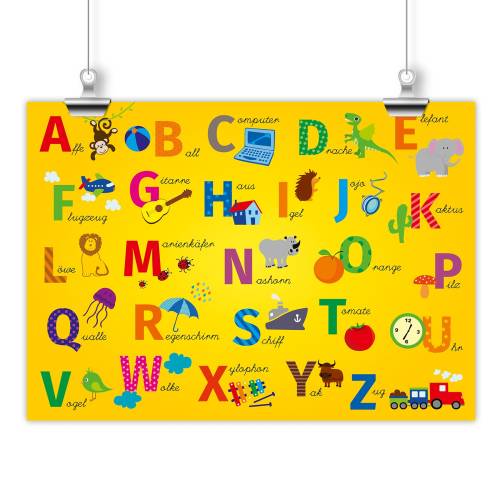 Kinder Lernposter ABC gelb in 3 verschiedenen Größen Plakat