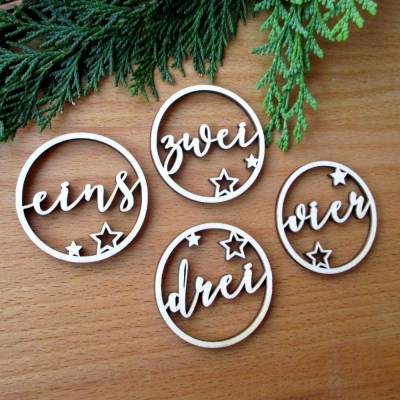 Adventskranz-Zahlen "Winterglanz" 4er-Set aus Holz für besondere Weihnachtsdeko