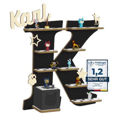 Regal für Musikbox, Wandregal Toniefiguren, mit Name, Aufbewahrung für Tonies, Halterung für Toniebox, Buchstabe K