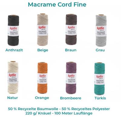 MACRAMÉ CORD FINE-Wolle-Ökostoffe-100 % Recycling Material-220 g/ Knäuel-100 Meter Lauflänge